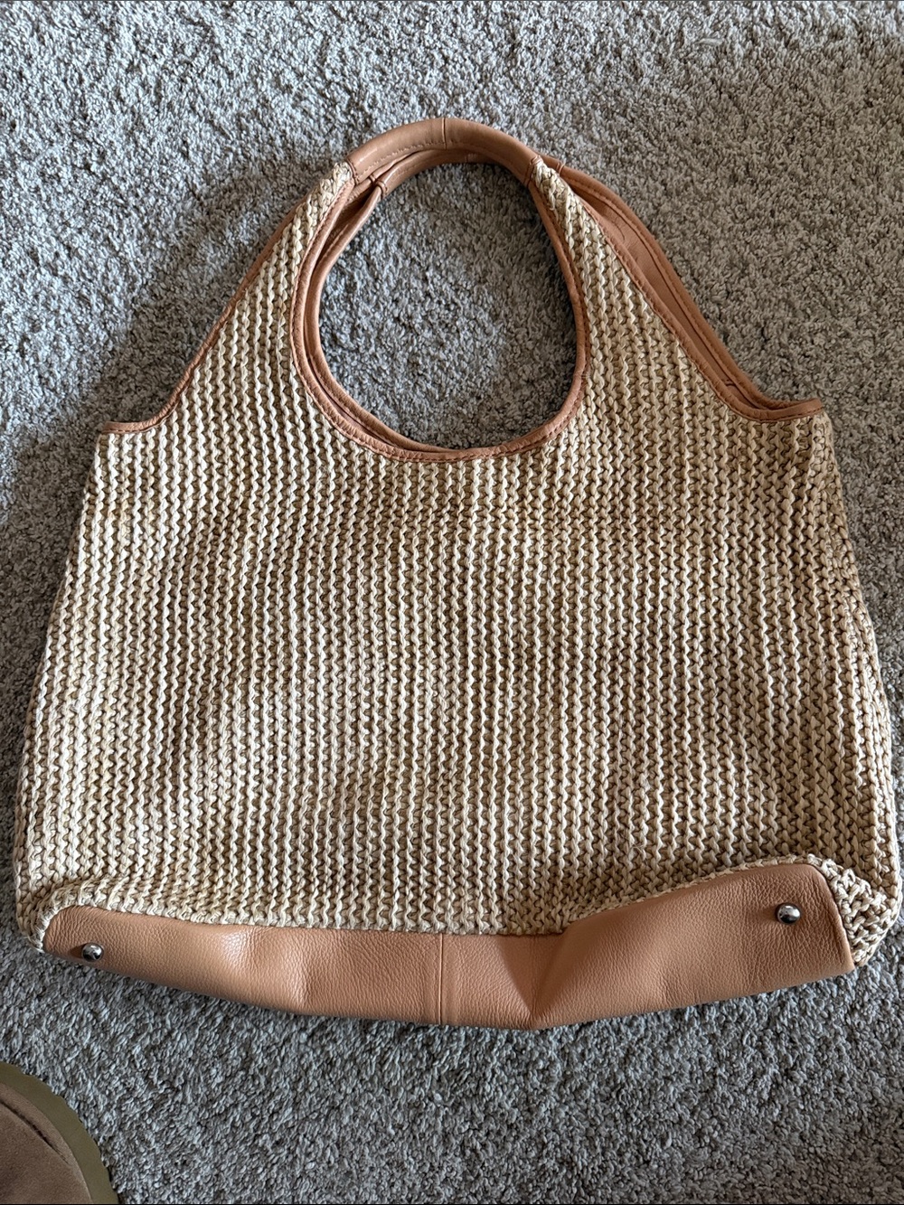 Banana Republic Tan Woven Tote with Leather Trim